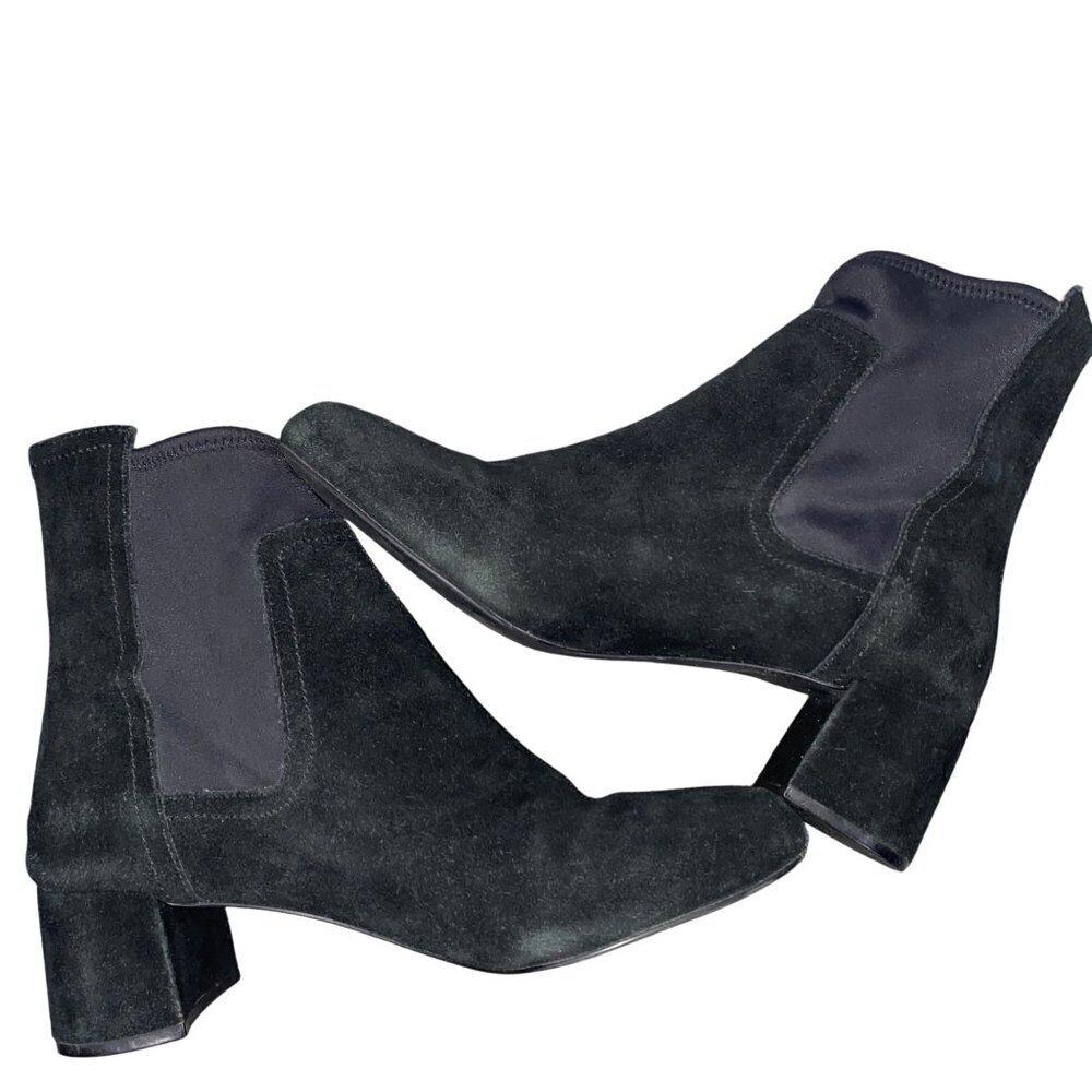 Taryn Rose Black Suede Ankle Boots With Back Zippers & Block Heels Size 9
